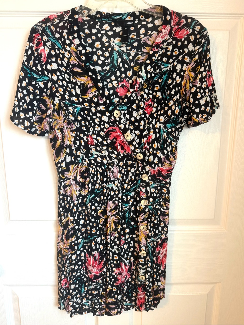Aqua Black Floral Short Dress